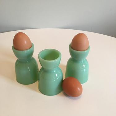 Vintage Jadeite Egg Cups, set of 3, Fire King, Anchor Hocking, Double Egg Cup, Jadeite Milk Glass Egg Cup, Retro Jadeite Green Egg Cups 