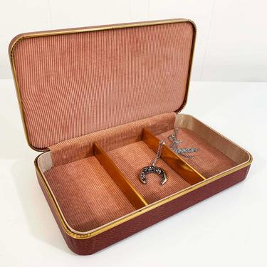 True Vintage Farrington Jewelry Box Brown Maroon Gold Brown Case Velvet Vanity Retro Storage 1950s 50s Ring Necklace Organizer 