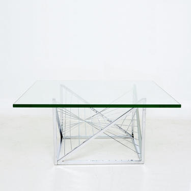 Geometric Chrome Coffee Table Sculpted Metal Work attributed Diego Matthai 1980s 