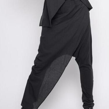 Asymmetric Front Panel Drop Seat Pants in BLACK or OVERDYED GREY