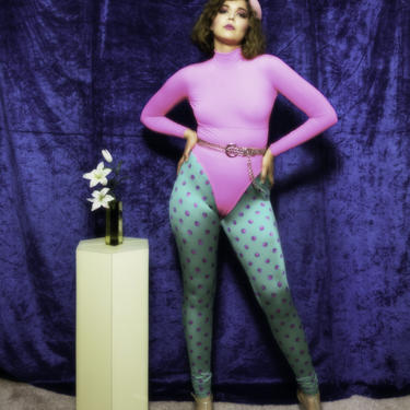 1980s Emanuel Ungaro turquoise polka dot leggings