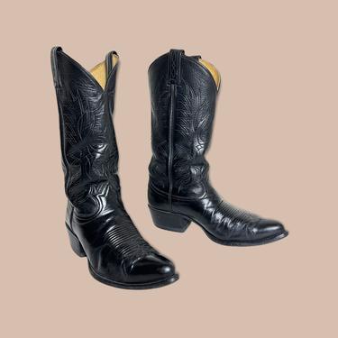 Vintage TONY LAMA Black Cowboy Boots ~ men's 8 1/2 D / women's 10 ~ Western / Rockabilly / Ranch Wear ~ 