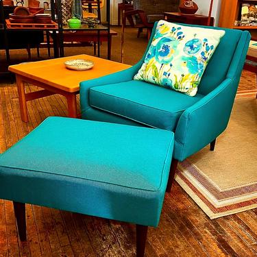Reupholstered Mid-century Chair + Ottoman 