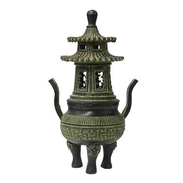 Small Chinese Green Black Ancient Pagoda Tower Incense Holder Display ws1448BE 