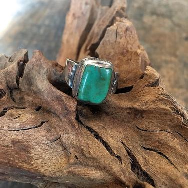 SIMPLE PLEASURES Vintage Silver and Green Turquoise Ring | Mens Native America Navajo Style Jewelry, Southwestern, Biker, Boho | Size 12 