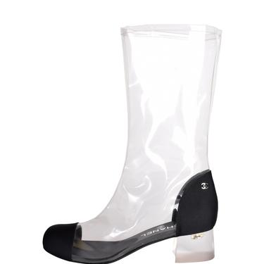 Chanel Vintage Spring Summer 2018 Transparent Black Toe Cap Lucite Heel Boots
