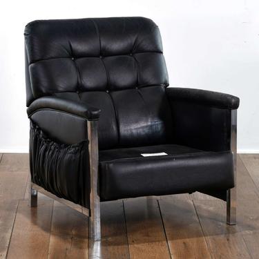 Barcalounger Tufted Black Leather Reclining Armchair