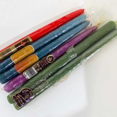 Vintage Rainbow Taper Candles Tapers Blue Red Purple Green Retro Home Decor Mid-Century Twist Pillar MCM 1970s NOS Deadstock Set of Five 70s 