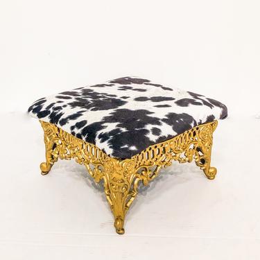 Cast Iron Small Victorian Footstool w/ New Cow Print Cushion
