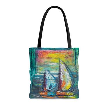 Sail Boat AOP Tote Bag ~ Abstract Art ~ Beach Tote Bag ~ Original Artwork 