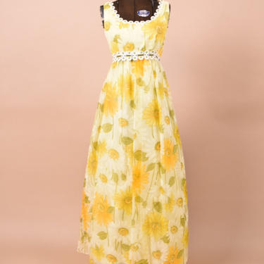 Yellow Deadstock 70s Daisy Print Gown, XXS
