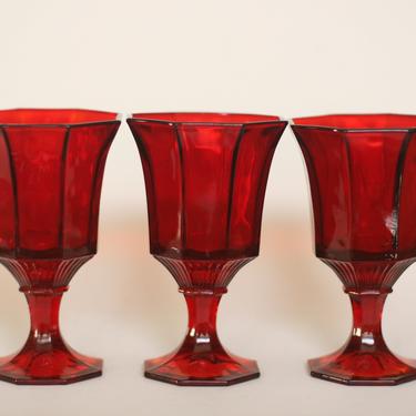 vintage Independence Ruby Red Amberina Octagon water goblets/set of three 