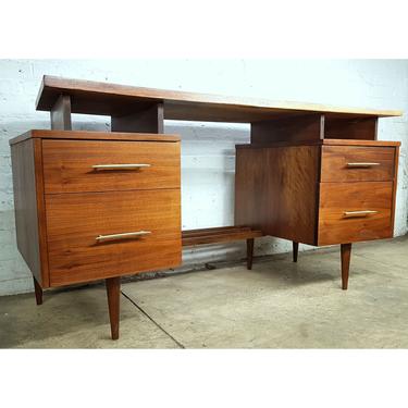 Exquisite Walnut Mid Century Curved Floating Desk