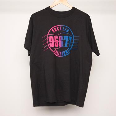 vintage 90210 riffin ROCKLIN, CALIFORNIA vintage 1990s color block BLACK t-shirt top -- size xl 
