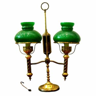 Antique Lamp, Brass Double Arm, Student, Oil-Now Electric, 1800s, Gorgeous !