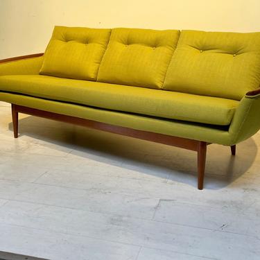 Vintage Mid-Century Norweigan Sofa with New Chartreuse Upholstery 