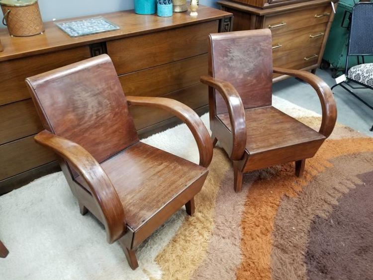 Pair of Art Deco style chairs made from exotic wood