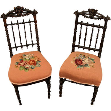 Dining Chairs Antique Victorian Carved Floral Side Chairs-Pair 