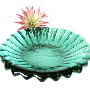 BLENKO|• #6112 Sea Green/Aqua Blue Ribbed Bowl | MCM Catchall | Art Glass Dish | Retro Ashtray | Color Pop Centerpiece 