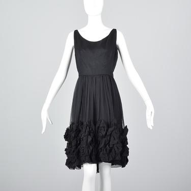 Medium Mollie Parnis 1950s Little Black Dress 50 Silk Dress LBD Sleeveless Silk Chiffon Designer Dress Cocktail Party Dress Vintage 