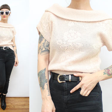 Vintage 80's Soft Pink Wool Sweater Top / 1980's Rose Knit Scoop Back Sweater  Blouse / Spring / Women's Size Small - Medium by Ru