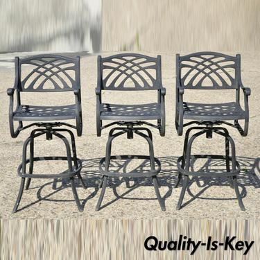 Cast Aluminum Swivel Art Nouveau Style Pool Patio Barstools Chairs - Set of 3
