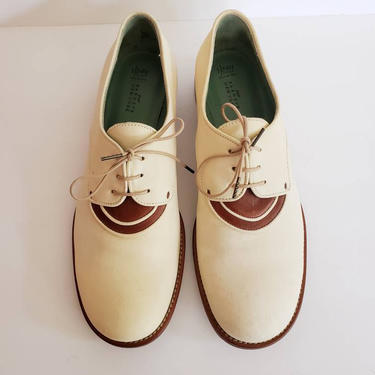 Vintage Cream Lace Up Shoes Oxfords / Henry Cuir for Barneys NY Summer Loafers with laces / 38 
