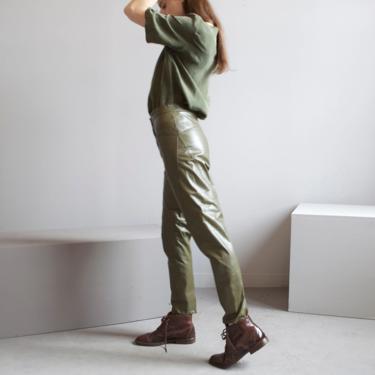 Olive green leather pants / XS S 