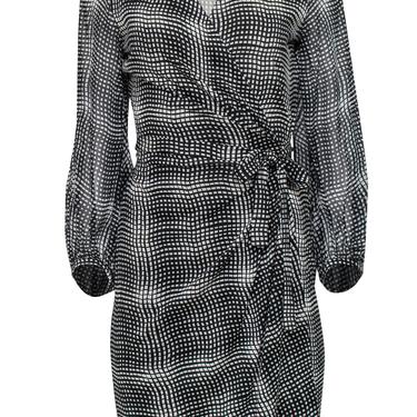 Diane von Furstenberg - Black & White Printed Silk Wrap Dress Sz 10