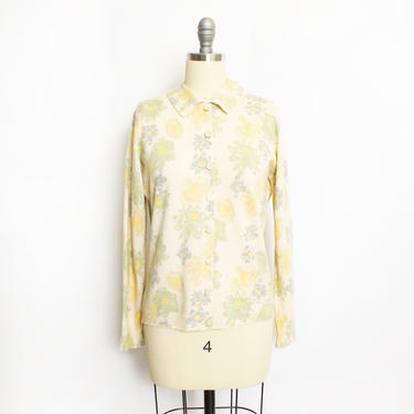 Vintage 1950s CASHMERE Cardigan Pringle Floral Printed Sweater Medium 