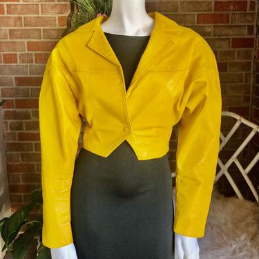 1980s Cropped Mustard Yellow Leather Jacket