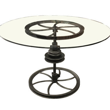 A Large Heavy-duty Antique Industrial Cast Iron Table with Glass Top