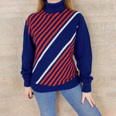 60's Mod Knit Turtleneck Striped Pullover Sweater 