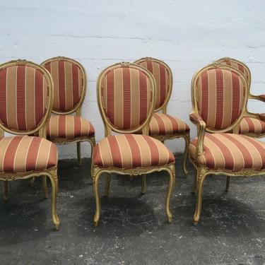 French Shabby Chic Carved Painted Distressed Set of Six Dining Chairs 2317