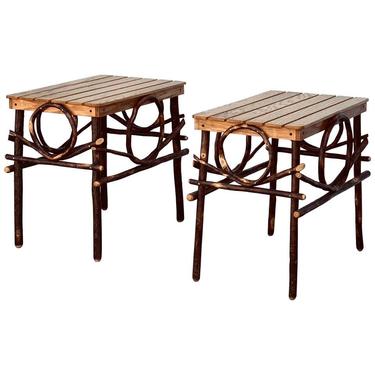 Pair of Amish Oak and Twig Side or End Tables by Alvin Herschberger