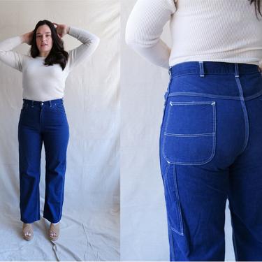 Vintage 70s Pointer Carpenter Denim/ 1970s 1960s Dark Wash Contrast Stitch Work Jeans/ Size 33 31 