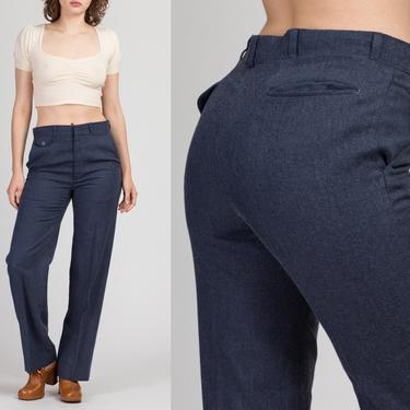 70s Slate Blue High Waist Pants - Men's Small, Women's Medium | Vintage Haggar Straight Leg Trousers 