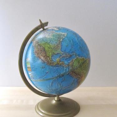 Cram Enviro - Sphere topographic world globe bronze metal stand pre Soviet dissolution 