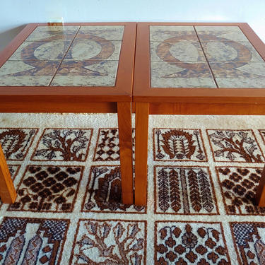 Danish Modern Gangso Mobler Teak and Handpainted Tile End Tables - Set of 2 
