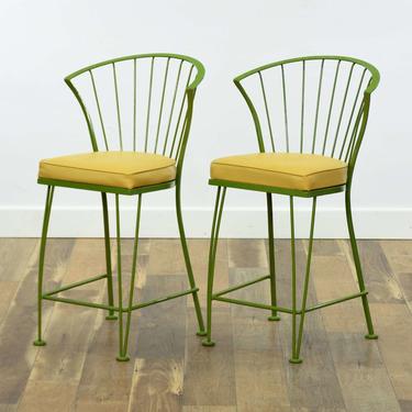 Pair Of Vintage Lime Scalloped Fan Back Bar Stool