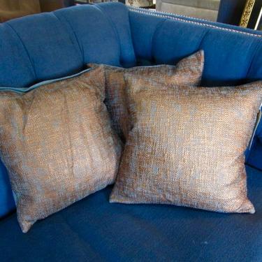 SET OF THREE BLUE AND BRONZE ACCENT PILLOWS