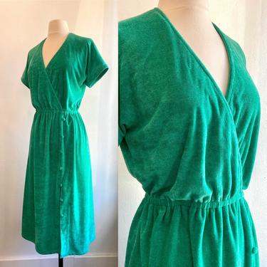 Lux Vintage 80s I MAGNIN TERRYCLOTH Velour Dress / Beach Cover Up / M 