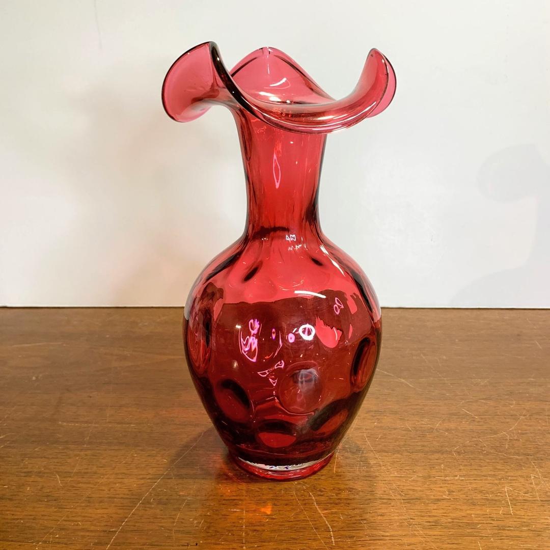 Ruffled and Crimped Optic Dot Vase Fenton Glass
