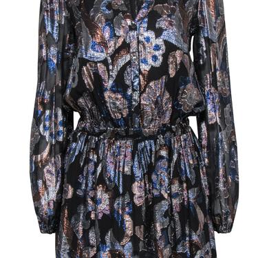 Ramy Brook - Black & Multicolored Metallic Floral Print Fit & Flare Dress Sz XS