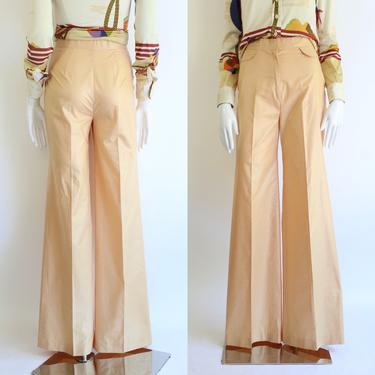 70s high waist cotton bell bottoms 26 / vintage 1970s Wayne Rogers summer weight wide leg bells trousers pants sz 6 