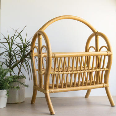 Vintage bentwood rack | Franco Albini style album magazine floor rack | vintage bamboo basket with handle | Mid Century Modern Boho Decor 