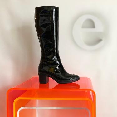Back Patent Leather Go-Go Boots | Cole Haan + Nike Air All Weather Rain Boots | Chunky Block Heel | Hippie Boho Couture | Vintage 70s Look 7 