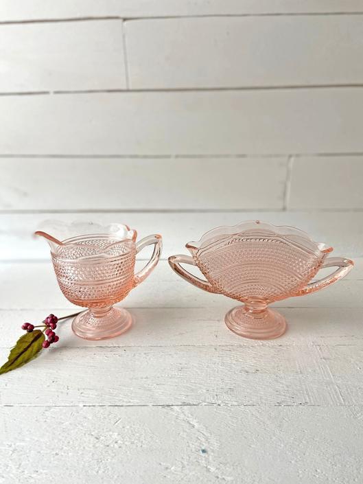 Pink Depression Fan Vase Vintage Glass