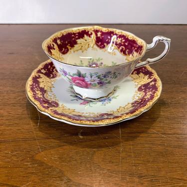 Vintage Paragon Fine Bone China Tea Cup and Saucer Maroons Gold Flowers 