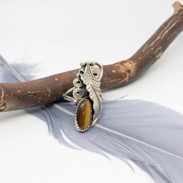 EYE of THE TIGER Sterling Silver and Tigers Eye Ring | Appliqué Silver Frame | Navajo Native American Jewelry | Southwestern | Size 7 1/2 